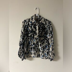 Prairie New York 100% Silk Blouse XS Tie Neck Keyhole USA Made Abstract Print